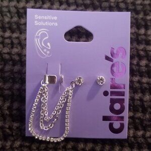 Claire's Diamante and Silver Earring and Cuff set